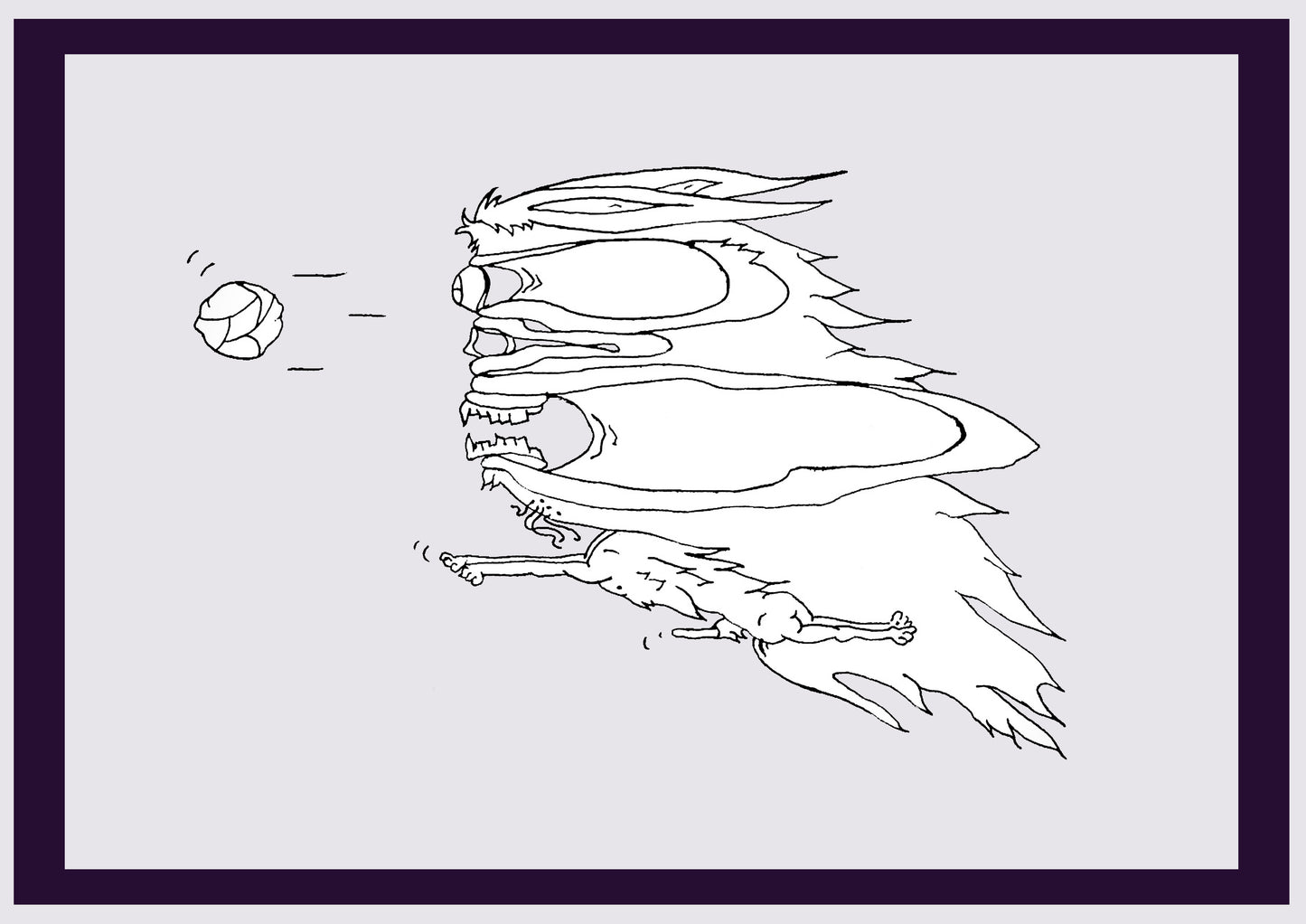 CHIEN DE BALLE. Imprimer. Édition ouverte. Premiers dessins de l'artiste. Redimensionné numériquement. (Réf.Og. SOR058V01. Premiers dessins. Stylo sur papier)