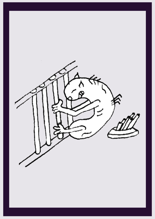 CRÉATURE EN PRISON. Imprimer. Édition ouverte. Premiers dessins de l'artiste. Redimensionné numériquement. (Réf.Og. SOR013V01. Premiers dessins. Stylo sur papier)