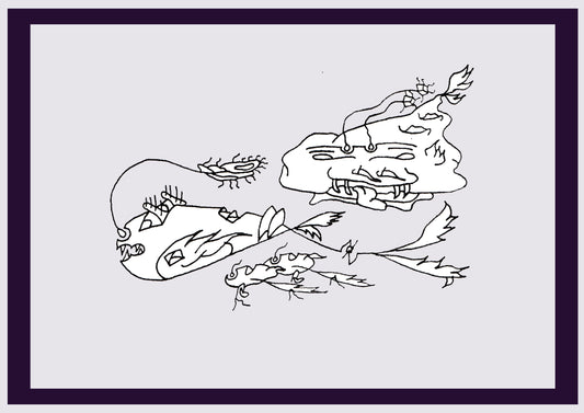 FISCHMONSTER. Drucken. Offene Ausgabe. Erste Zeichnungen des Künstlers. Digital verkleinert. (Ref.Og. SOR019V01. Erste Zeichnungen. Feder auf Papier)