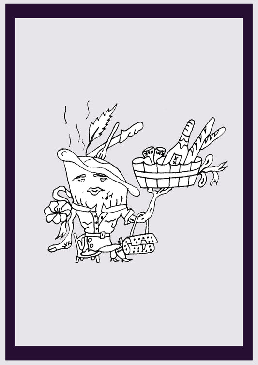 FRANZÖSISCHE TORTE. Drucken. Offene Ausgabe. Erste Zeichnungen des Künstlers. Digital verkleinert. (Ref.Og. SOR022V01. Erste Zeichnungen. Stift auf Papier)