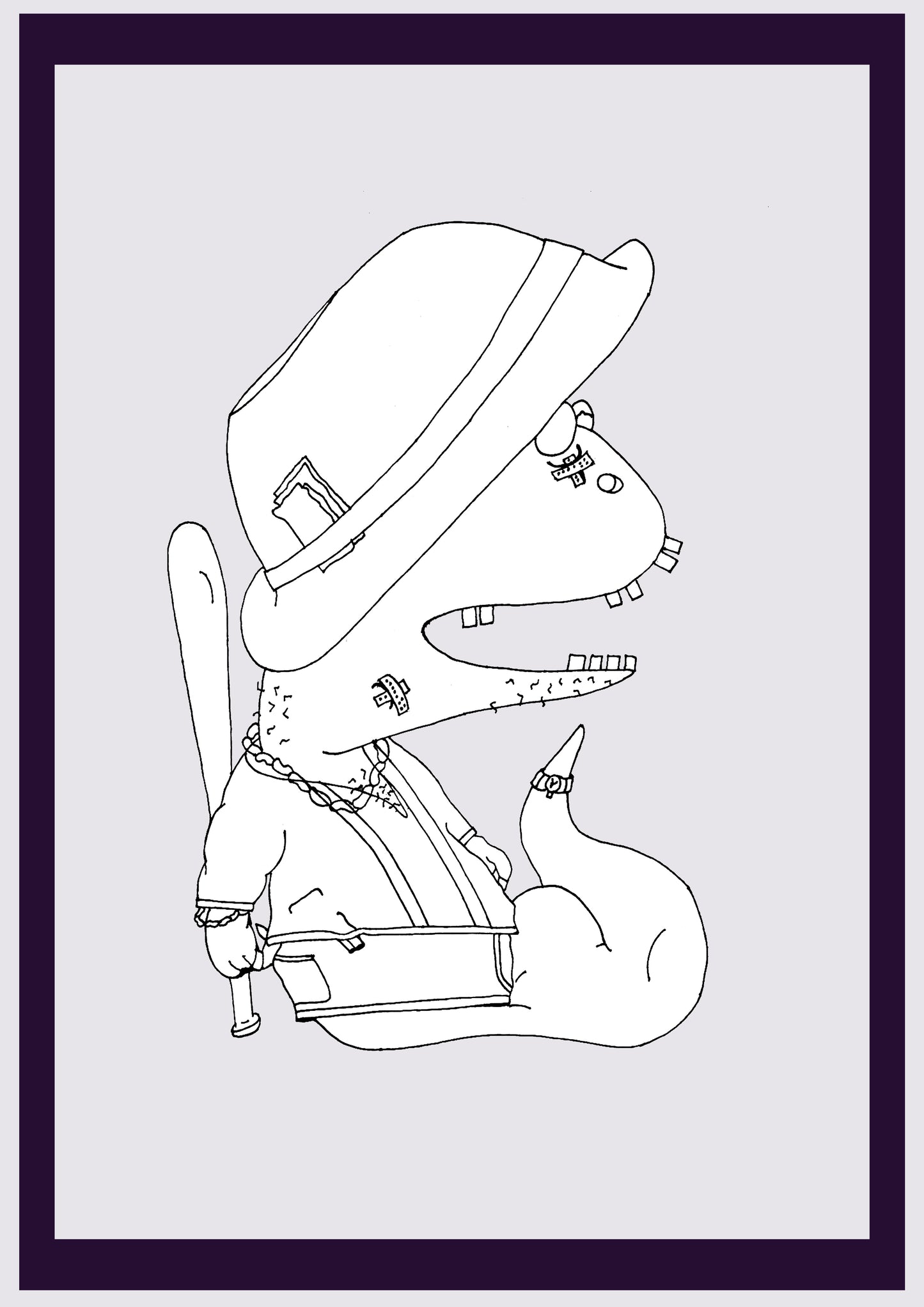 MAFIASAURUS. Drucken. Offene Ausgabe. Erste Zeichnungen des Künstlers. Digital verkleinert. (Ref.Og. SOR099V01. Erste Zeichnungen. Feder auf Papier)