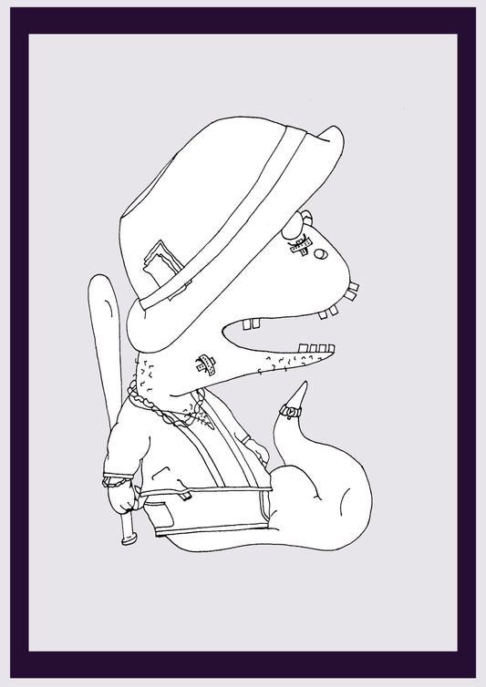 MAFIASAURE. Imprimer. Édition ouverte. Premiers dessins de l'artiste. Redimensionné numériquement. (Réf.Og. SOR099V01. Premiers dessins. Stylo sur papier)