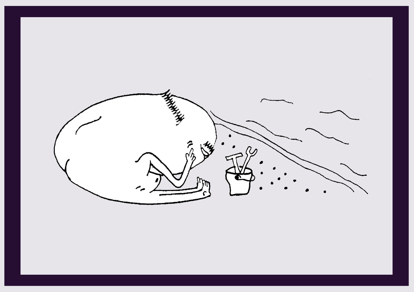 HOMME DANS LE SABLE. Imprimer. Édition ouverte. Premiers dessins de l'artiste. Redimensionné numériquement. (Réf.Og. SOR100V01. Premiers dessins. Stylo sur papier)