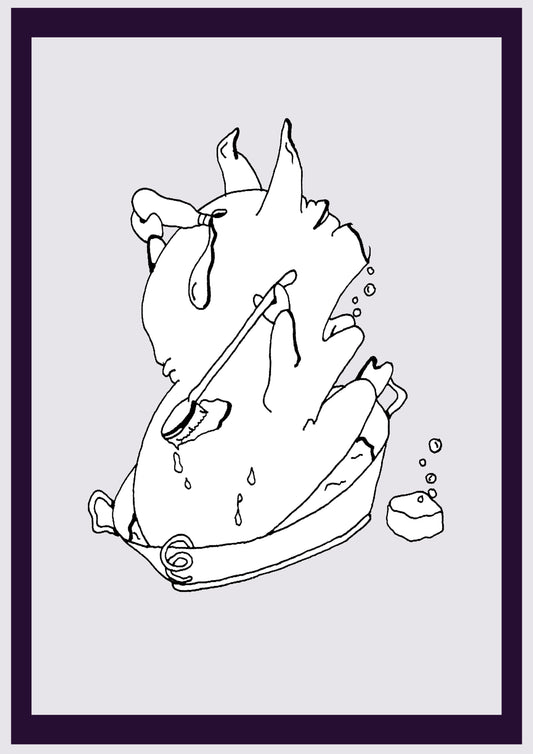 BAIN DE COCHON. Imprimer. Édition ouverte. Premiers dessins de l'artiste. Redimensionné numériquement. (Réf.Og. SOR114V01. Premiers dessins. Stylo sur papier)