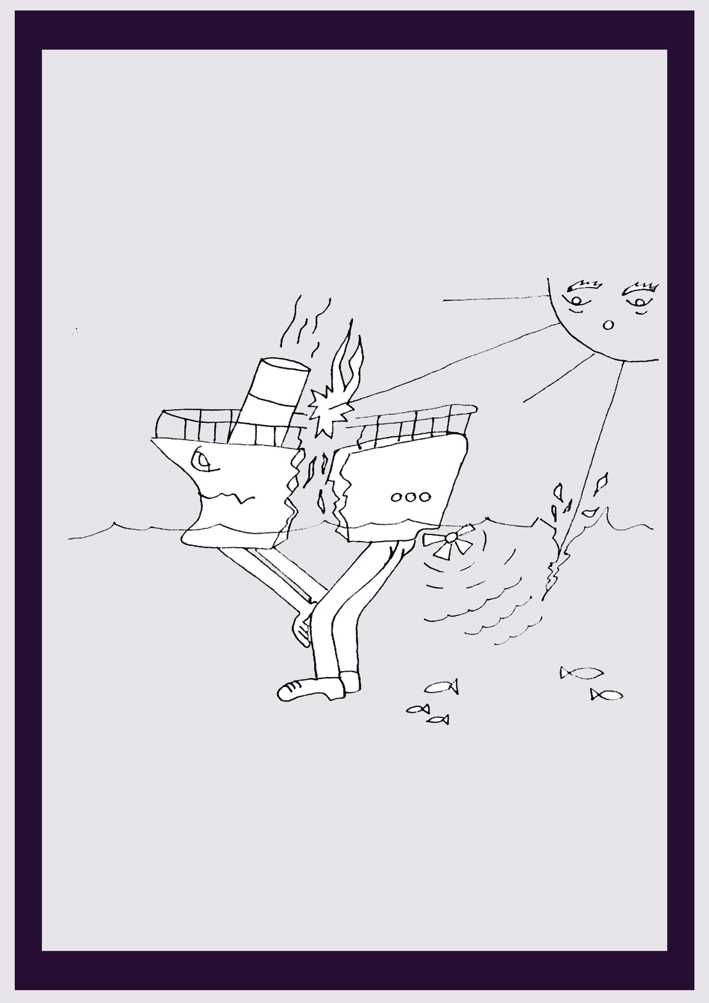 SITUATION DU NAVIRE. Imprimer. Édition ouverte. Premiers dessins de l'artiste. Redimensionné numériquement. (Réf.Og. SOR040V01. Premiers dessins. Stylo sur papier)