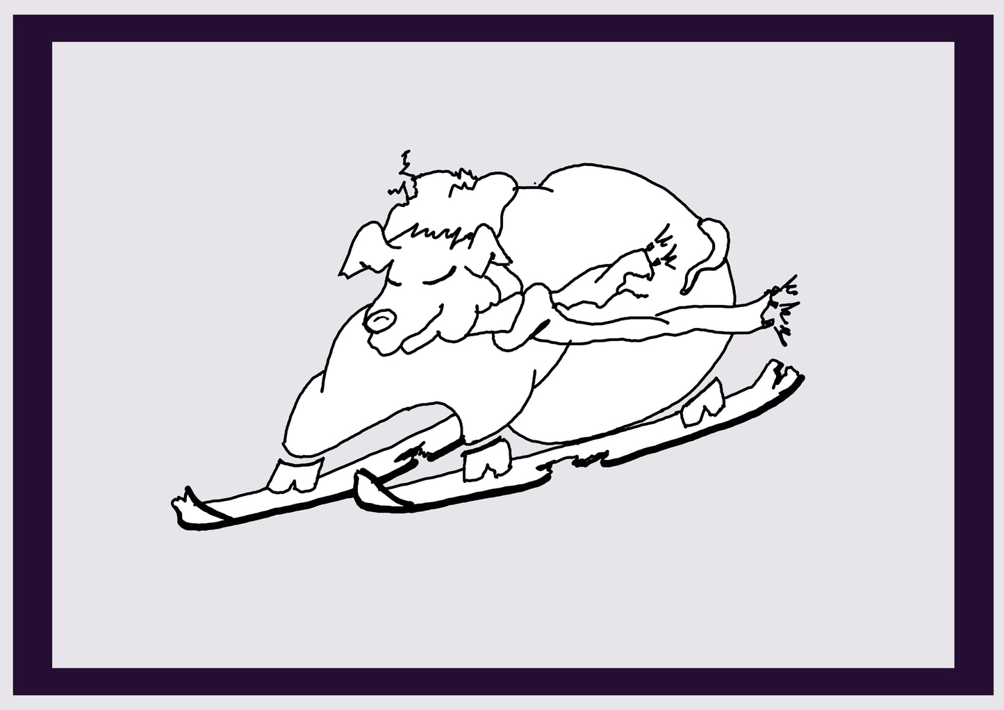 COCHON DE SKI. Imprimer. Édition ouverte. Premiers dessins de l'artiste. Redimensionné numériquement. (Réf.Og. SOR125V01. Premiers dessins. Stylo sur papier)