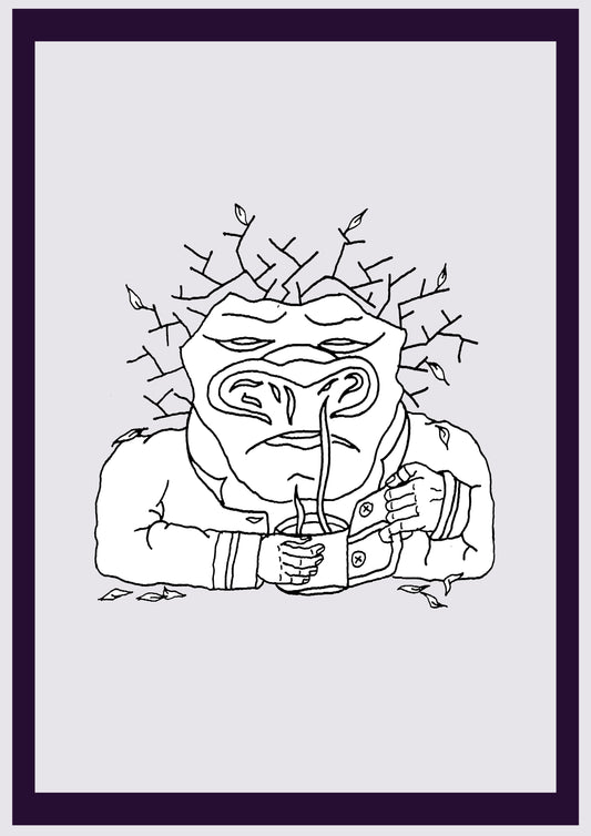 HOMME DE THÉ. Imprimer. Édition ouverte. Premiers dessins de l'artiste. Redimensionné numériquement. (Réf.Og. SOR135V01. Premiers dessins. Stylo sur papier)