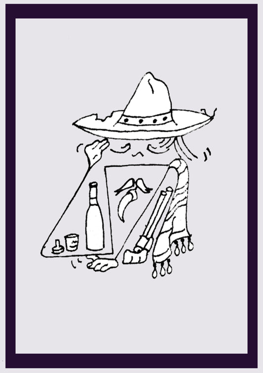 TEQUILA GUY.. Imprimer. Édition ouverte. Premiers dessins de l'artiste. Redimensionné numériquement. (Réf.Og. SOR044V01. Premiers dessins. Stylo sur papier)