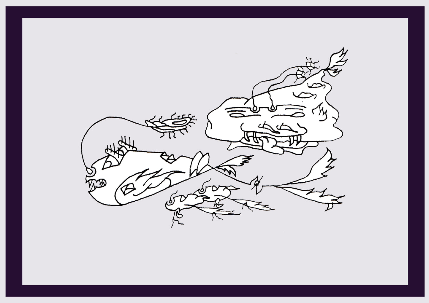 POISSONS MONSTRES. Imprimer. Édition ouverte. Premiers dessins de l'artiste. Redimensionné numériquement. (Réf.Og. SOR019V01. Premiers dessins. Stylo sur papier)