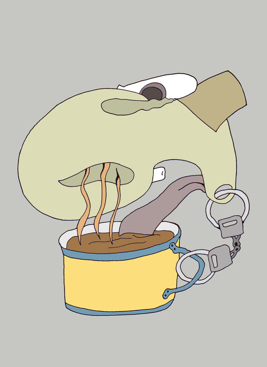 KAFFEE EINGESPERRT. Drucken. Offene Ausgabe. Illustration. (Ref.Og. SOR049V01. Erste Zeichnungen. Stift auf Papier)