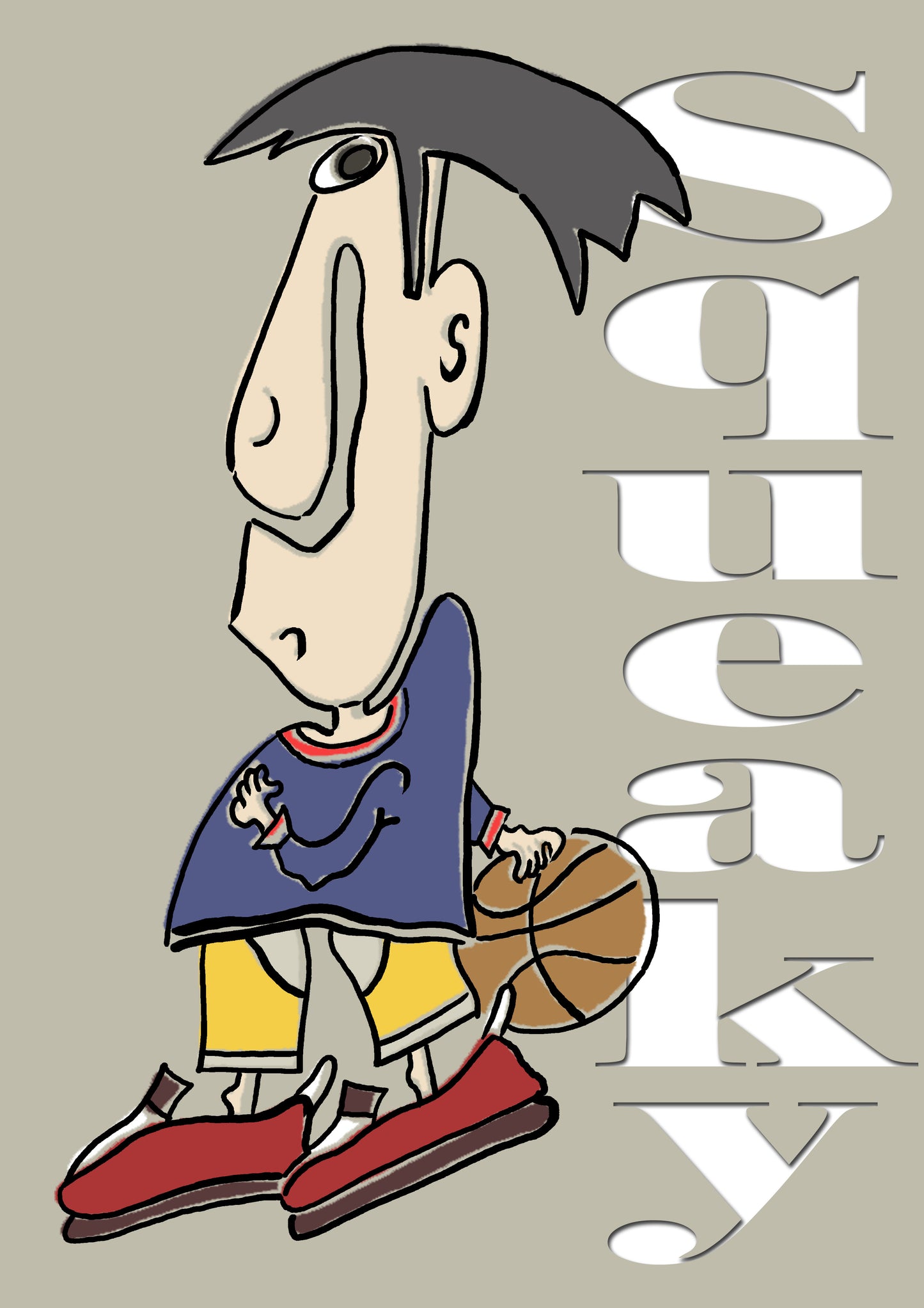 BASKETBALL BOY. Print. Open edition. Poster (SQUEAKY). (Ref.Og. SOR050V01. First Drawings. Pen-on-paper)